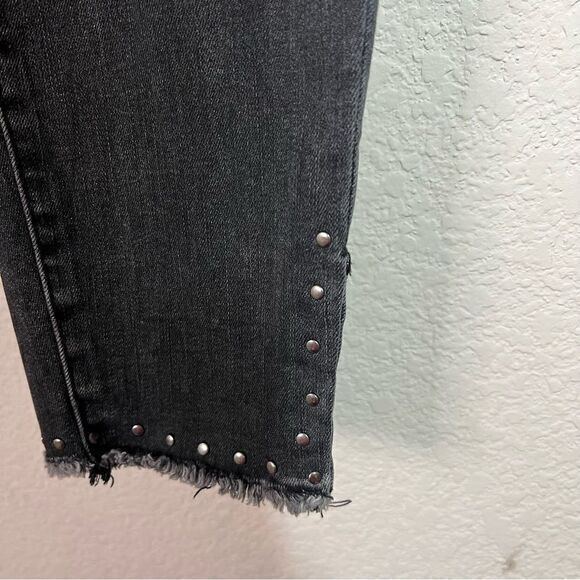 Harper Black Distress Midi Embellished Ankle Skinny Jeans Women's Size 28 Fringe - Picture 4 of 9